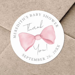 Pink Bow Baby Shower Classic Round Sticker