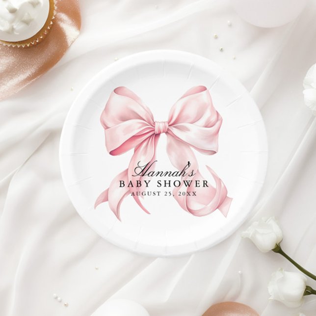 Pink Bow Baby Shower Coquette Bow Paper Plates (Creator Uploaded)