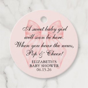 Pink Bow Baby Shower Coquette Champagne Favour Tags