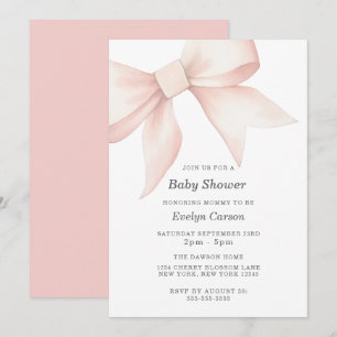 Pink Bow Baby Shower Coquette Elegant Pretty Cute Invitation