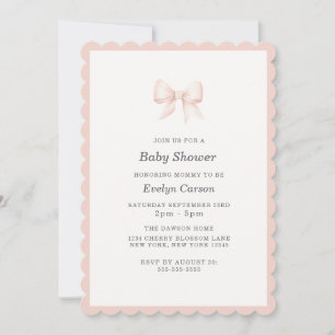 Pink Bow Baby Shower Coquette Pretty Scallop Invitation