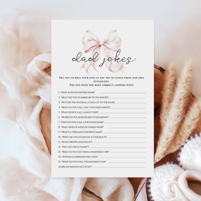 Pink Bow Baby Shower Dad Jokes Activity Games (Creator Uploaded)
