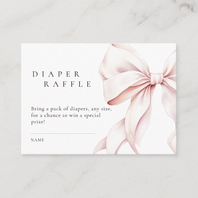 Pink Bow Baby Shower Diaper Raffle Enclosure Card (Front)