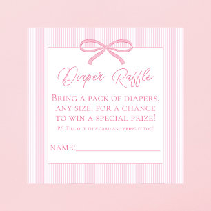 Pink Bow Baby Shower Diaper Raffle Enclosure Card