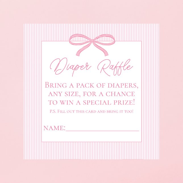 Pink Bow Baby Shower Diaper Raffle  Enclosure Card (Creator Uploaded)
