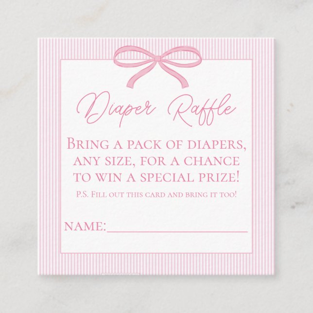 Pink Bow Baby Shower Diaper Raffle  Enclosure Card (Front)