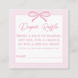 Pink Bow Baby Shower Diaper Raffle Enclosure Card
