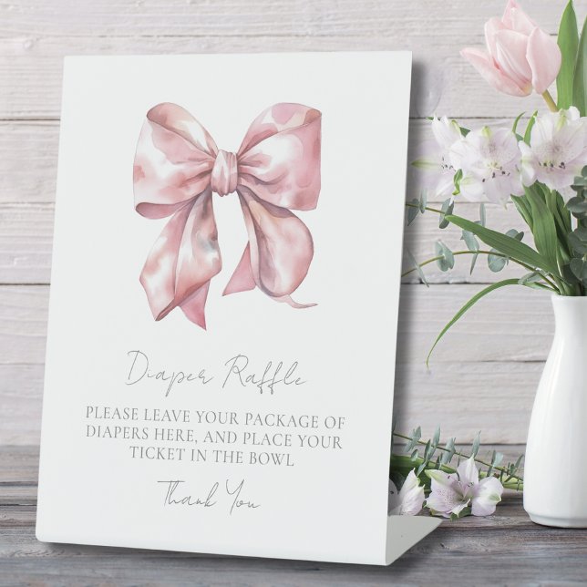 Pink Bow Baby Shower Diaper Raffle Enclosure Card Pedestal Sign (Pink Bow Baby Shower Diaper Raffle Enclosure Card Pedestal Sign)