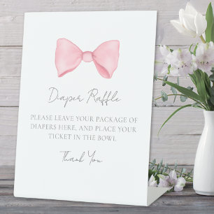 Pink Bow Baby Shower Diaper Raffle Enclosure Card Pedestal Sign