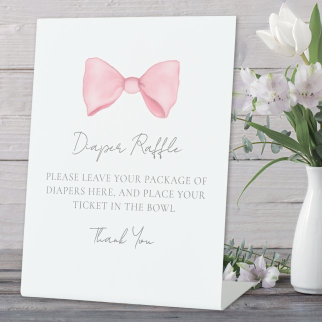 Pink Bow Baby Shower Diaper Raffle Enclosure Card Pedestal Sign (Pink Bow Baby Shower Diaper Raffle Enclosure Card Pedestal Sign)