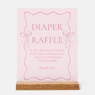 Pink Bow Baby Shower Diaper Raffle Game Acrylic Sign