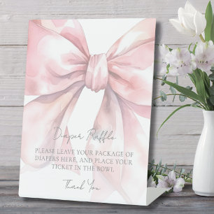 Pink Bow Baby Shower Diaper Raffle  Pedestal Sign