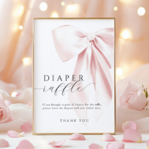 Pink Bow Baby Shower Diaper Raffle Table Sign