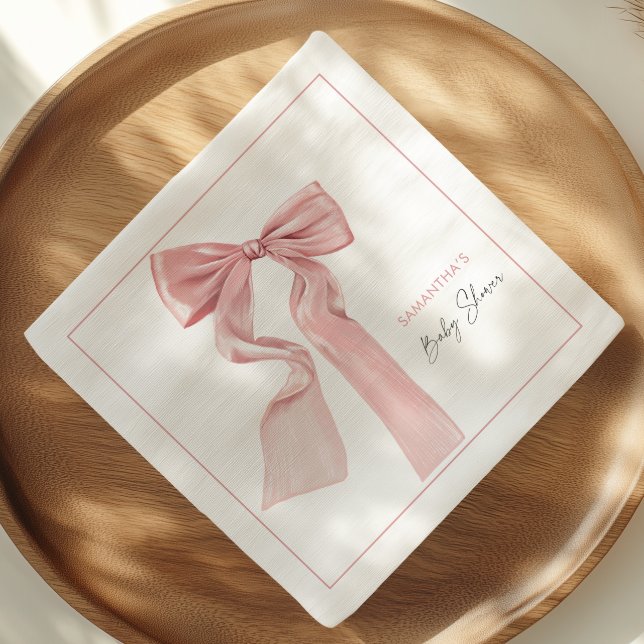 Pink Bow Baby Shower Elegant Paper Napkin (Creator Uploaded)