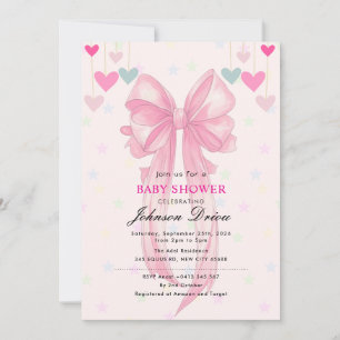 Pink Bow Baby Shower   Elegant Watercolr Invitation