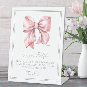 Pink Bow Baby Shower Enclosure Card Diaper Raffle Pedestal Sign