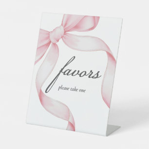Pink Bow Baby Shower Favors Pedestal Sign