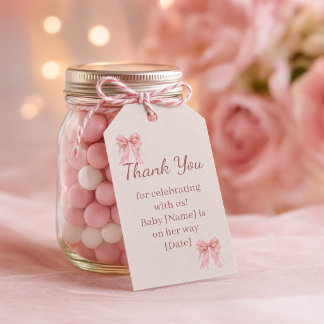 Pink Bow Baby Shower Favour Tag