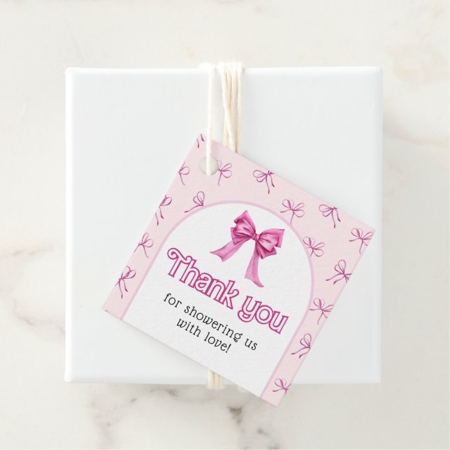 Pink Bow Baby Shower Favour Tags (In Situ)