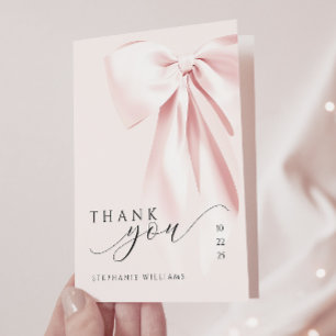 Pink Bow Baby Shower Folded Thank You Card 