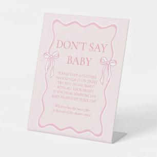 Pink Bow Baby Shower Game Don't Say Baby Pedestal Sign