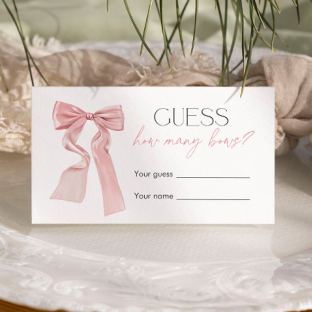 Pink Bow Baby Shower Game Guess How Many Bows Enclosure Card (Creator Uploaded)
