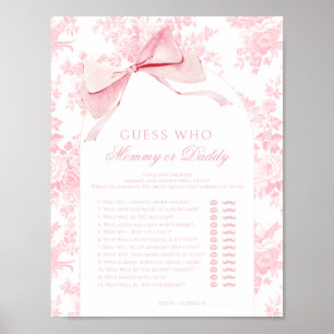 Pink Bow Baby Shower Game Guess Who Mummy Daddy Poster