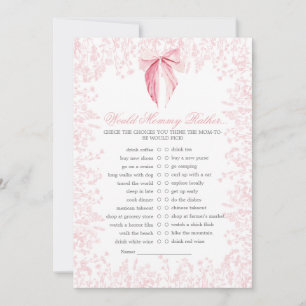 pink bow Baby Shower Game Invitation