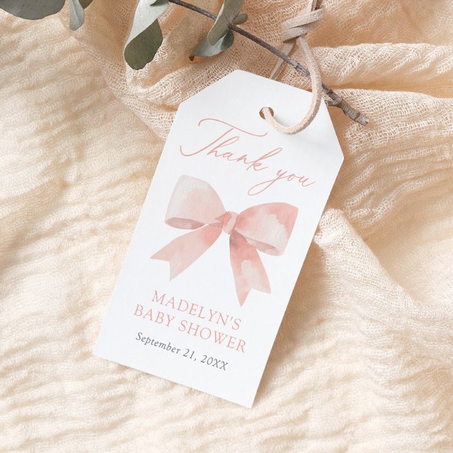 Pink Bow Baby Shower Gift Tags (Creator Uploaded)