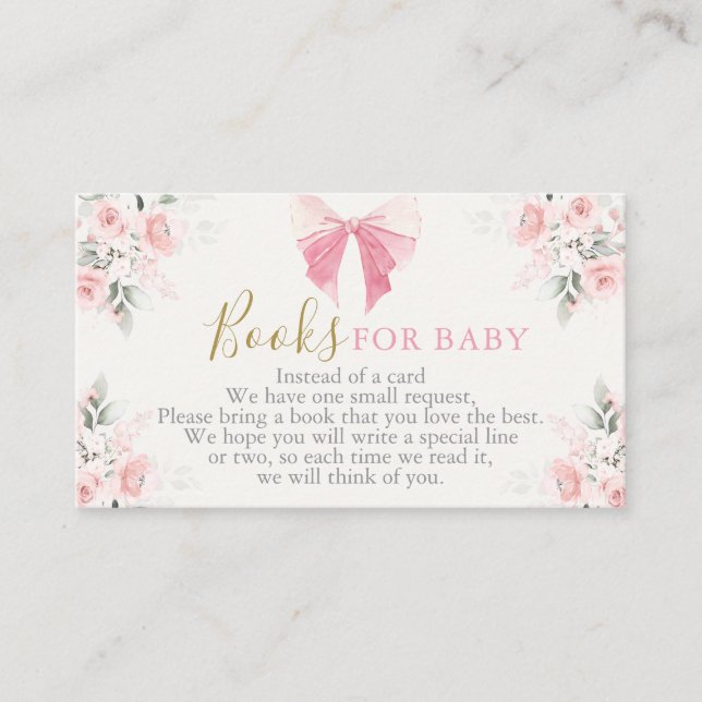 Pink Bow Baby Shower Girl Books for Baby Card (Front)