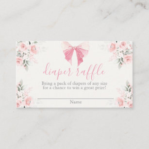 Pink Bow Baby Shower Girl Diaper Raffle Card