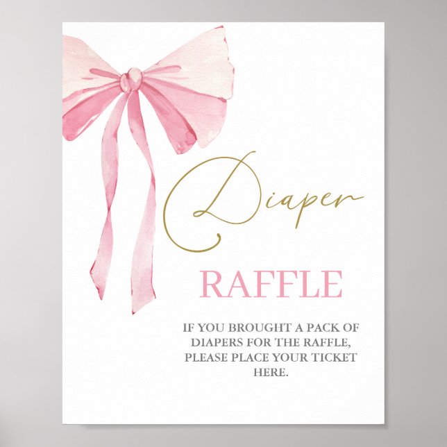 Pink Bow Baby Shower Girl Diaper Raffle Sign (Front)