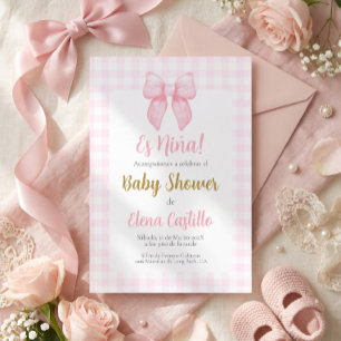 Pink Bow Baby Shower Girl in Spanish invitation