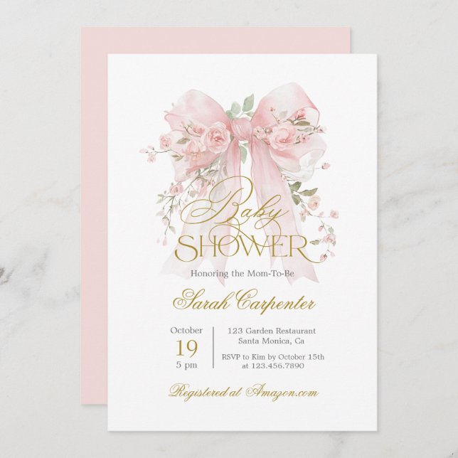 Pink Bow Baby Shower Girl invitation (Front/Back)