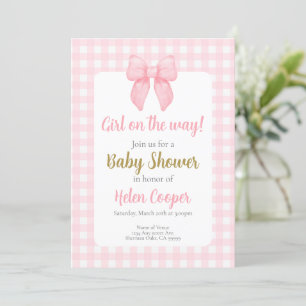 Pink Bow Baby Shower Girl Invitation