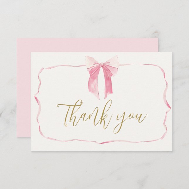 Pink Bow Baby Shower Girl Thank You Card (Front/Back)