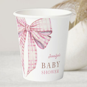 Pink Bow Baby Shower Girl Watercolor Paper Cups