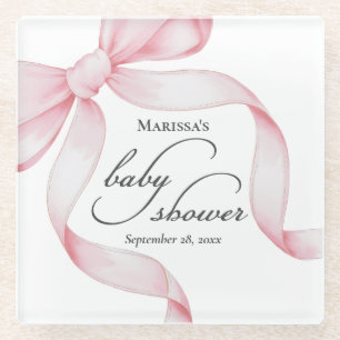 Pink Bow Baby Shower Glass Coaster