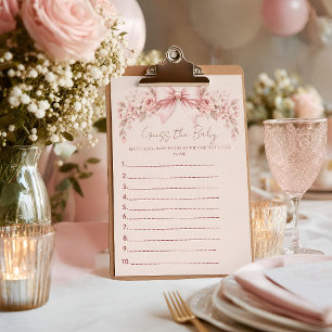 "Pink Bow Baby Shower Guess the Baby Game Card 