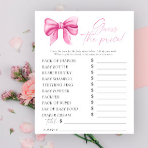 Pink bow baby shower - Guess the price Game