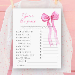 Pink bow baby shower - Guess the price Game
