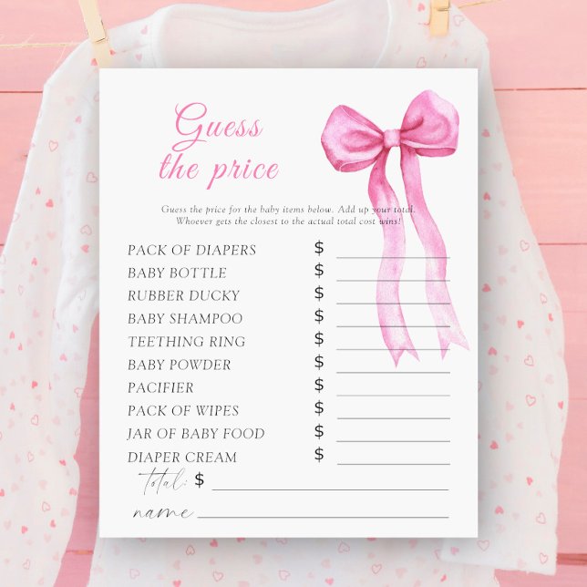 Pink bow baby shower - Guess the price Game (Creator Uploaded)