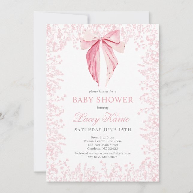 pink bow Baby Shower invitation (Front)