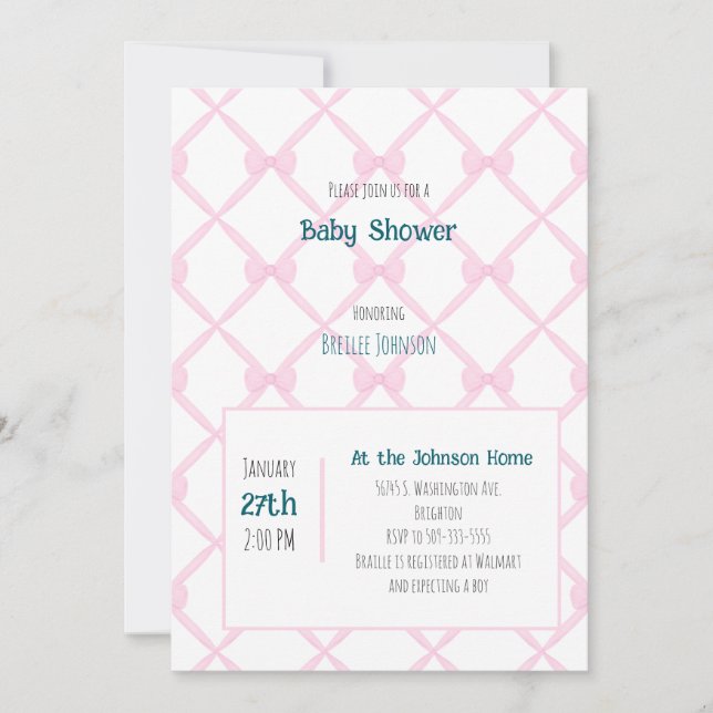 Pink Bow Baby Shower invitation (Front)