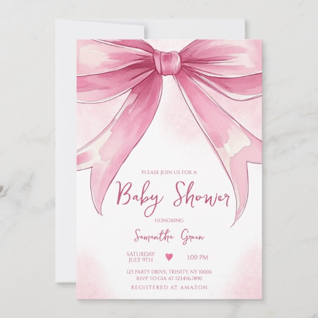 Pink Bow Baby Shower Invitation (Front)