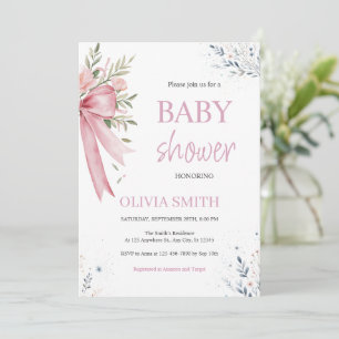 Pink Bow Baby Shower Invitation