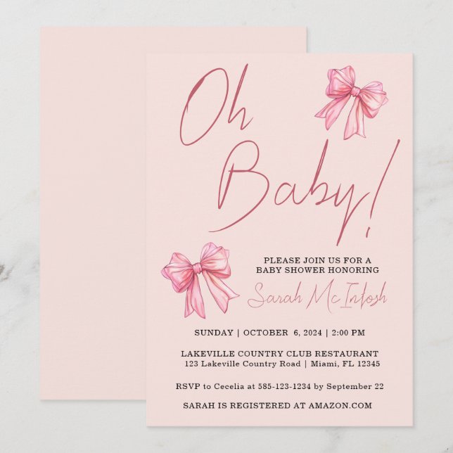 Pink Bow Baby Shower Invitation (Front/Back)