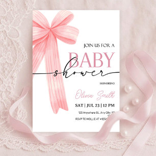 Pink Bow Baby Shower Invitation