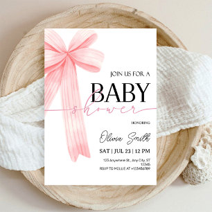 Pink Bow Baby Shower Invitation