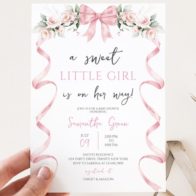 Pink Bow Baby Shower Invitation (Creator Uploaded)